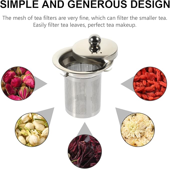Stainless Steel Tea Strainer Insert with Lid, Large Capacity Loose Leaf Tea Infuser for Teapots, Cups, Mugs, and Pitchers, Easy to Clean Replacement Mesh Filter