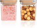 Square Storage Containers with Airtight Lids, Clear Food Storage Container Jar with Sealing Bamboo Lid for Noodles Flour Cereal Rice Sugar Tea Coffee Beans