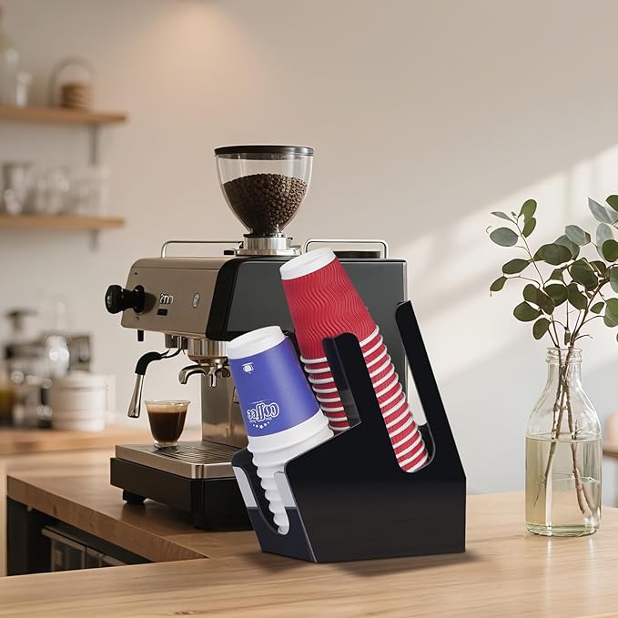 MYITYARD Coffee Cup Holder for Countertop, Cup and Lid Dispenser with 2 Compartment, Coffee Station Organizer Bar Accessories Organizer for Home, Kitchen, Office and Breakroom
