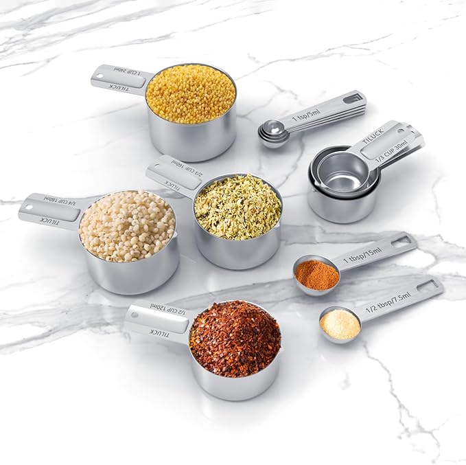 TILUCK Measuring Cups and Spoons Set, Stainless Steel Cups & Spoons,Coffee Scoop Spoon, Kitchen Gadgets for Cooking & Baking (13)