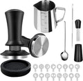 Coffee Tamper, 22 PCS Espresso Accessories Including 58mm Coffee Tamper WDT Tool Tamper Mat Coffee Stirrer Latte Art Pen Milk Frothing Pitcher Coffee Stencils