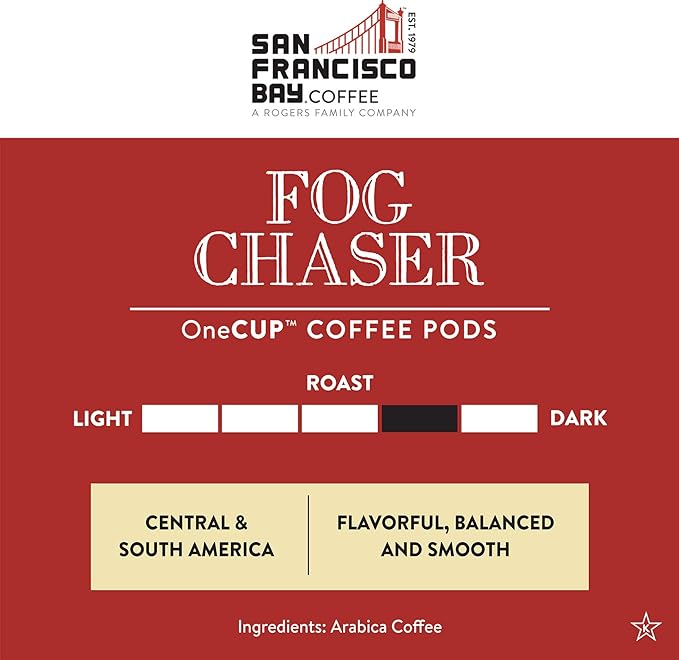 San Francisco Bay Coffee - Medium-Dark Roast - Fog Chaser (120 ct) - Single Serve Coffee Pods, Commercially Compostable, K Cup Compatible