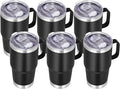 VEGOND 20 oz Tumbler Bulk with Handle Lid and Straw, Stainless Steel Insulated Travel Coffee Mug Set, Spill Proof Double Wall Metal Tumblers Cups, Black 6 Pack