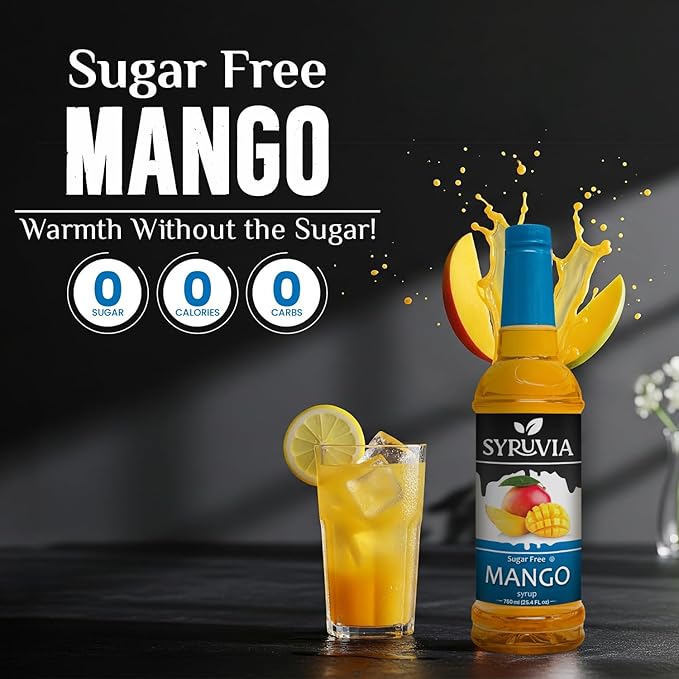 Syruvia Sugar-Free Mango Syrup, Flavored Syrup for Drinks, Cocktails, Lemonades, Iced Teas, and Desserts – 25.4 fl oz