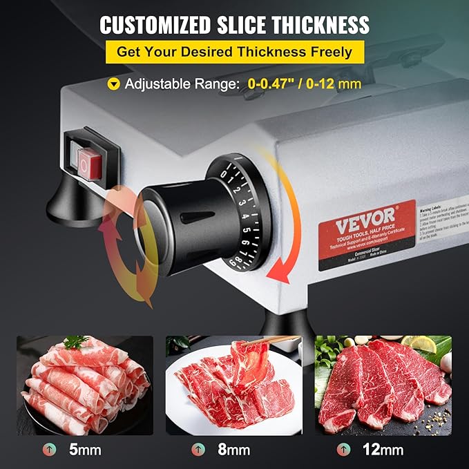 VEVOR Commercial Meat Slicer, 10 inch Electric Food Slicer, 240W Frozen Meat Deli Slicer, Premium Chromium-plated Steel Blade Semi-Auto Meat Slicer For Commercial and Home use