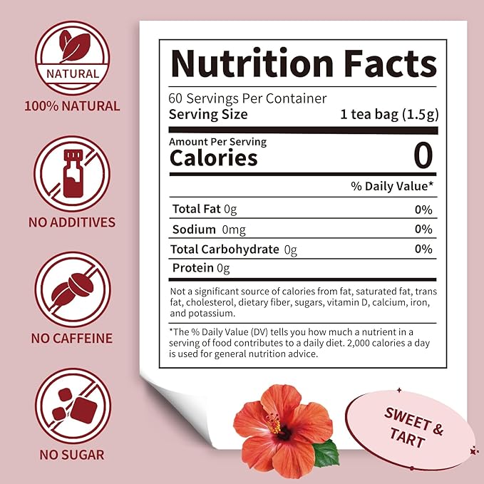 Lynginya Hibiscus Tea Bags, 60 Tea Bags (Pack of 2) - Premium Hibiscus Flower - Natural Herbal Tea - Sweet & Tart - No Sugar & No Caffeine - Total 120 Bags