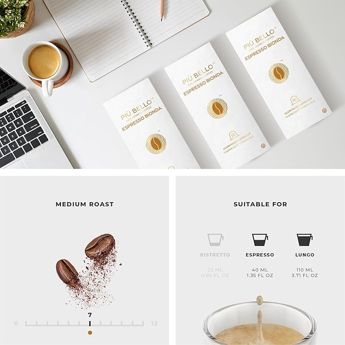 Piu Bello Bionda Espresso Coffee Pods for Nespresso Original Machines – Compatible Capsules Pack – Rich & Balanced Taste – Strong Italian Espresso Flavor – Kosher Certified (60 Count, Single Flavor)