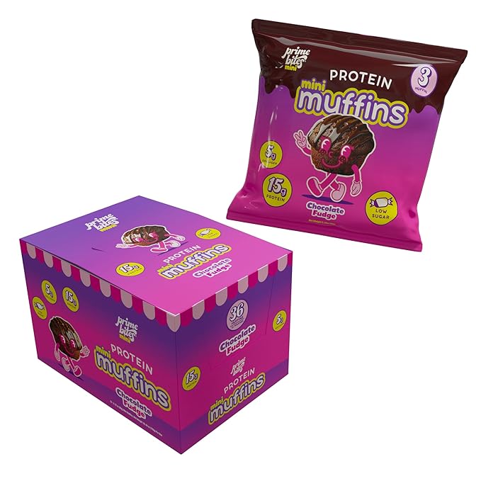 Prime Bites Minis | Protein Mini Muffins from Alpha Prime Supplements | High Protein, Collagen Fortified Low Sugar Treat | Delicious Snack | 12 Packs per Box - Chocolate Fudge