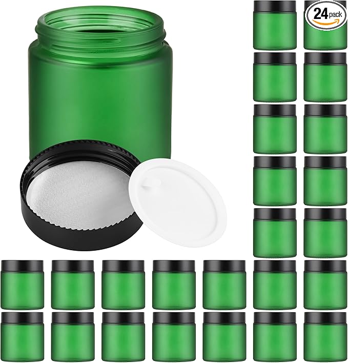 Glass Jars with Lids,Eco-Friendly Cosmetic Containers with Airtight Black Lids & Liners, Multi-Color Options for Cream, Lotion, Body Butter, DIY Skincare Travel Jars (Green Frosted, 4oz)