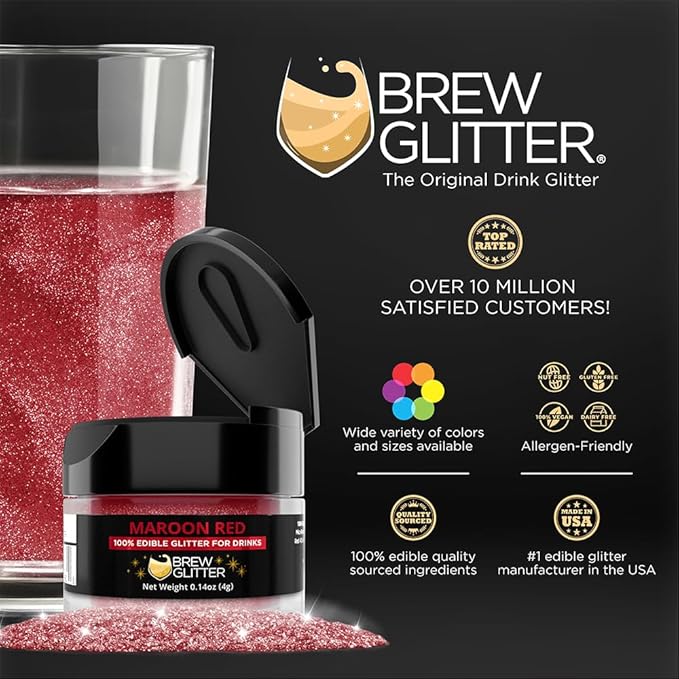 Brew Glitter Maroon Edible Drink Glitter 1x 4g Jar for Cocktails, Beer, & Beverages