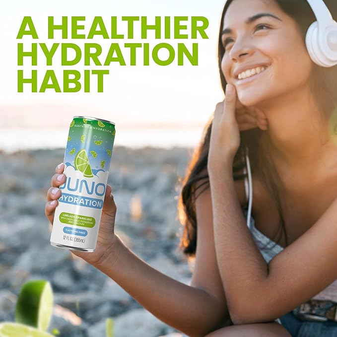 JUNO HYDRATION Drink Limeade Sparkling - Sugar Free Electrolytes, Organic Monk Fruit & Organic Lime Juice, Hydrating with Celtic Salt, Potassium, Calcium - Premium Beverage, 12 Pack