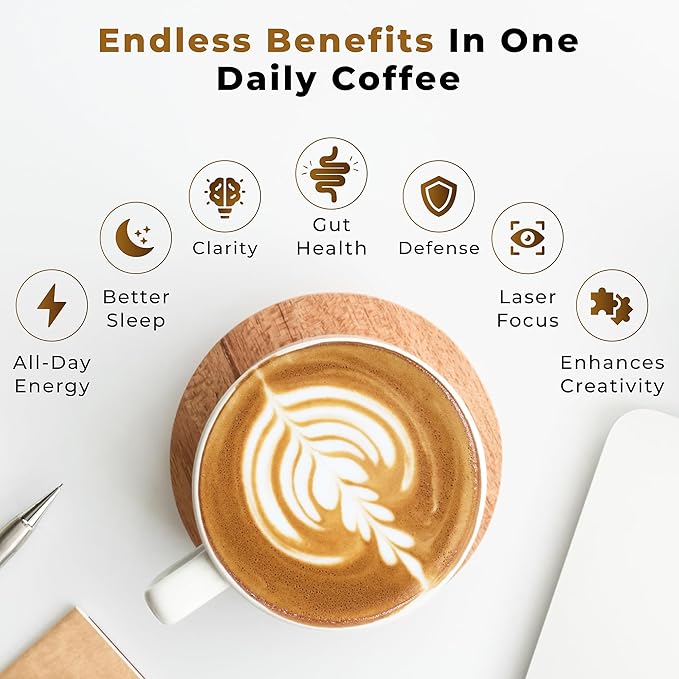 PowderVitamin Organic Mushroom Coffee Certified Mold & Mycotoxin-Free GrassFed Collagen Types I & III 8 Fruiting Body Mushrooms Tested for Beta-Glucans Focus Energy Digestion & Immunity 30 Servings