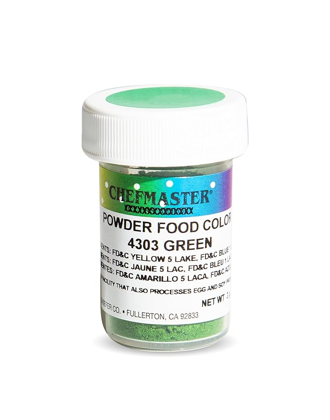 Chefmaster Green Dry Powder Candy Color | Vibrant Shades | Chocolate, Macarons, Fondant | Decorating | Professional-Grade Dye | Easy-to-Use | Manufactured in USA | 3 grams