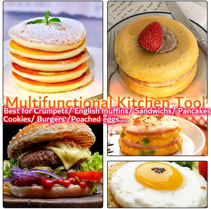 DATANYA 16Packs Crumpet Rings NONSTICK English Muffin Rings 4 Inch - Stainless Steel Double Rolled Tart Rings Upgrade Round Metal Cooking Pastry Ring Molds for baking