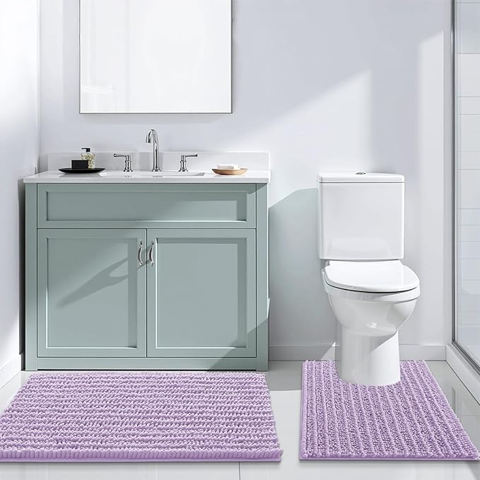 Arotive Luxury Chenille Bathroom Rug Mat, Extra Soft Thick Absorbent Shaggy Bath Rugs, Non-Slip Machine Wash Dry, Plush Bath Mats for Bathroom, Shower and Tub, 30x17, Light Purple