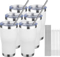 MEZMUT 20oz Coffee Tumbler with Lid and Straw Double Wall Vacuum Insulated Cup Stainless Steel Travel Mugs Insulated for Hot Cold Leakproof Powder Coated Tumbler for Indoor Outdoor(White, 6)