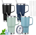 20oz Insulated Tumbler with Handle Stainless Steel Travel Coffee Mug with Lid and Straw Double Wall Vacuum Leak-proof Reusable Thermal Water Cup for Hot and Cold Drinks (Multicolor-1,4 Pack)