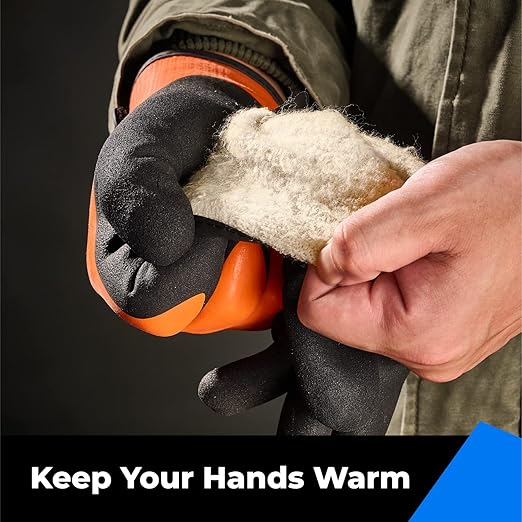 toolant 100% Waterproof Gloves Bulk for Cold Weather, 3 Pairs, Winter Work Gloves for Men Touchsreen, Warm Freezer Gloves, Thermal Insulated, With Grip, Orange, Lagre