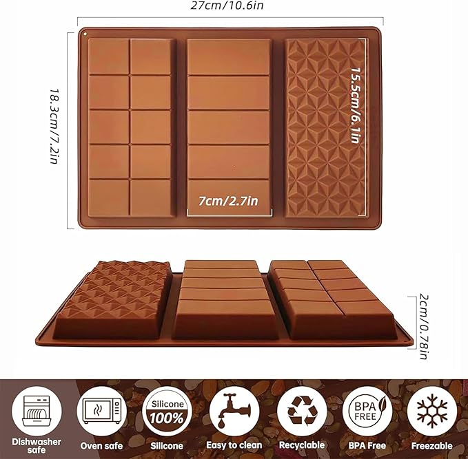 Chocolate Bar Mold, Food Grade Deep Large Silicone Chocolate Molds for Dubai Chocolate Bar Pistachio Chocolate Stuffed Bar Candy Knafeh Kit