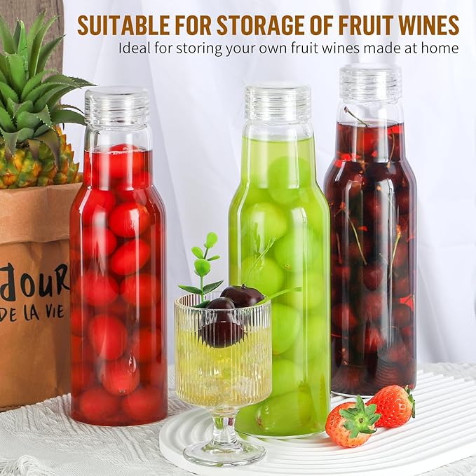 25 Oz Glass Bottles with Lids, Glass Juice Bottles, Smoothies, Water, Milks, Beverage Storage, Clear Glass Jars for Pickles, Food Storage (4 Pack)