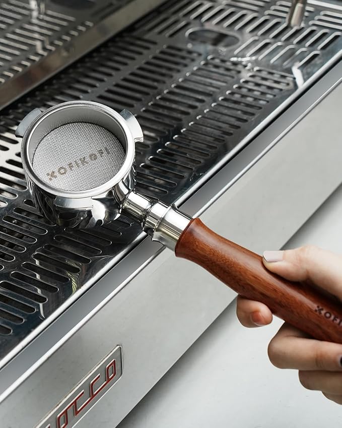 51mm Bottomless Portafilter 3 Ears Compatible with Delonghi Dedica EC680/EC685/EC885 and SMEG, EUPA Espresso Machines, Espresso Naked Bottomless Portafilter with Puck Screen and 18g Filter Basket-Wood