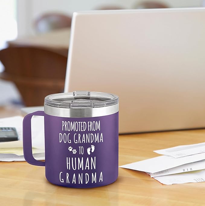 Gossby 14oz Grandma Cup Tumbler - Promoted from Dog Grandma - Mother Day, Christmas, Birthday Gift for New Grandmother - Grandmother Baby Announcement Gift