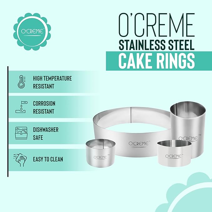 O'Creme Cake Ring Sturdy Stainless Steel Round Mousse Cake Ring Mold for Baking, Dessert Cake Decorating Pastry Rings 2-3/4 Inch Diameter x 2 Inch High