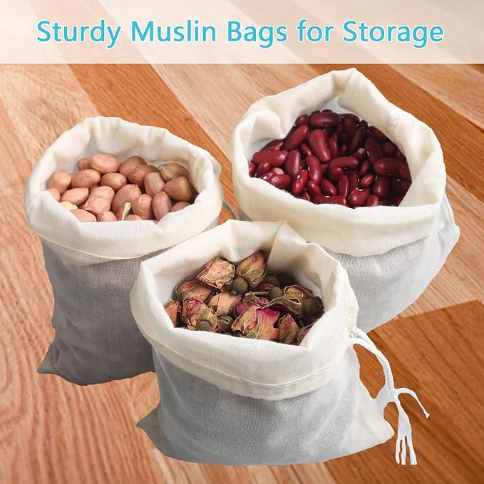 Eketirry Spice Bags, 10pcs Reusable Empty Tea Bags, Muslin Strainer Bags, Soup Bags for Cooking, Natural Cotton Fine Mesh Cheesecloth Bags for Cold Brew Coffee(4 x6Inch)