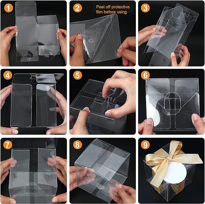 COTOPHER 5x5x5 Inches Gift Boxes 35 Pcs PET Material Cupcake Boxes Plastic Gift Boxes with Lids, Party Favor Boxes for Wedding Favors Baby Shower