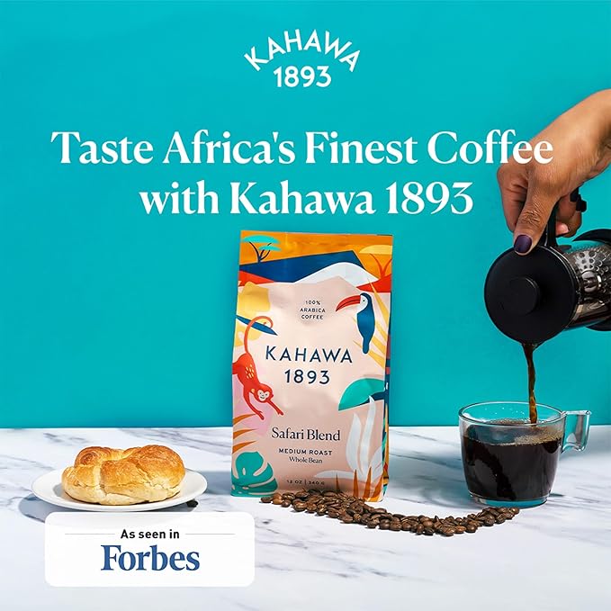 Kahawa 1893 Whole Bean Coffee Medium Roast Safari Blend 24 Oz - As Seen on Shark Tank, High Antioxidants, Naturally Sweet, Organically Grown, Ethically & Sustainably Sourced