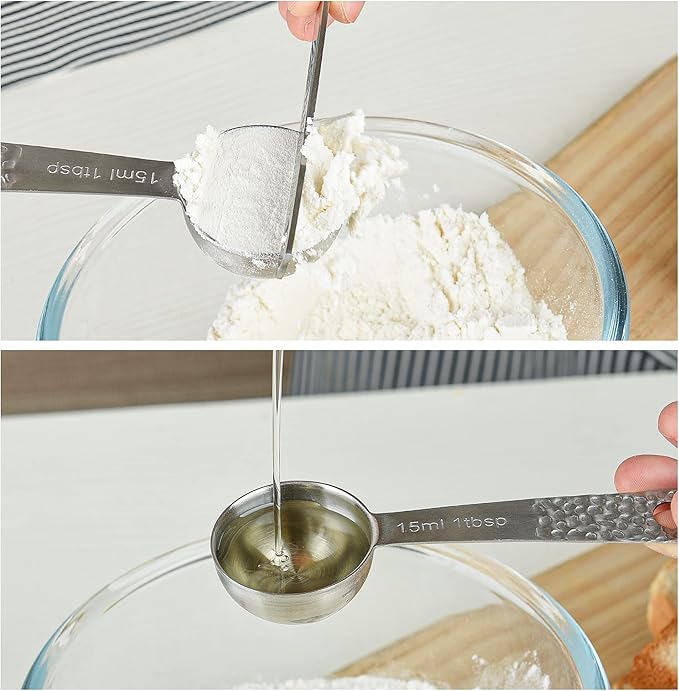 Measuring Cups and Spoons Set 10, 18/8 Stainless Steel Measuring Cups and Spoons Set for Baking & Kitchen, Metric & US Metal 4 Measuring Cups and 5 Measuring Spoons with 1 Leveler