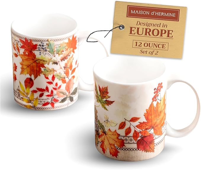 Maison d' Hermine Coffee Mug with Handles Fine Bone China Mugs Pack of Two Tea Cups for Hot Beverages Cappuccino Latte Home Restaurant Office Perfect for Gift (Amarante, 12 Ounce)