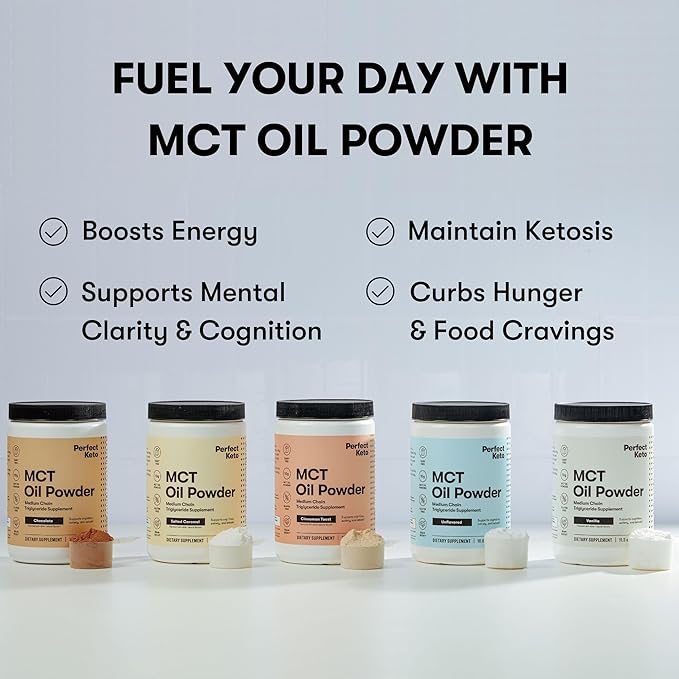 Perfect Keto 7g MCT Oil Powder, Medium Chain Triglycerides Supplement, Non Dairy Coffee Creamer for Keto Diet, Ketogenic MCT Oil Mix for Coffee, Smoothie, Protein Shakes, Tea, Unflavored, 30 Servings