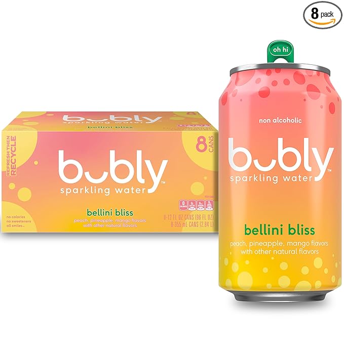 Bubly Sparkling Water, Bellini Bliss, Zero Sugar & Zero Calories, 12 fl oz Cans, (Pack of 8)