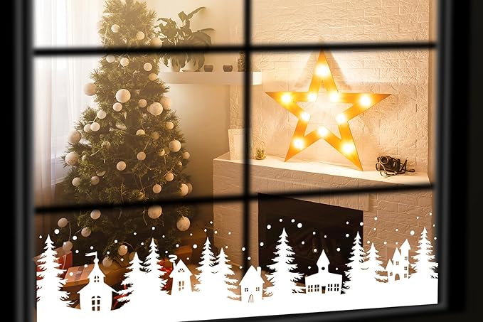 Christmas Stencils for Window Glass Large Christmas Village Stencil for Wood Christmas Tree House Holiday Drawing Templates for Painting on Wall Canvas Paper Doormat