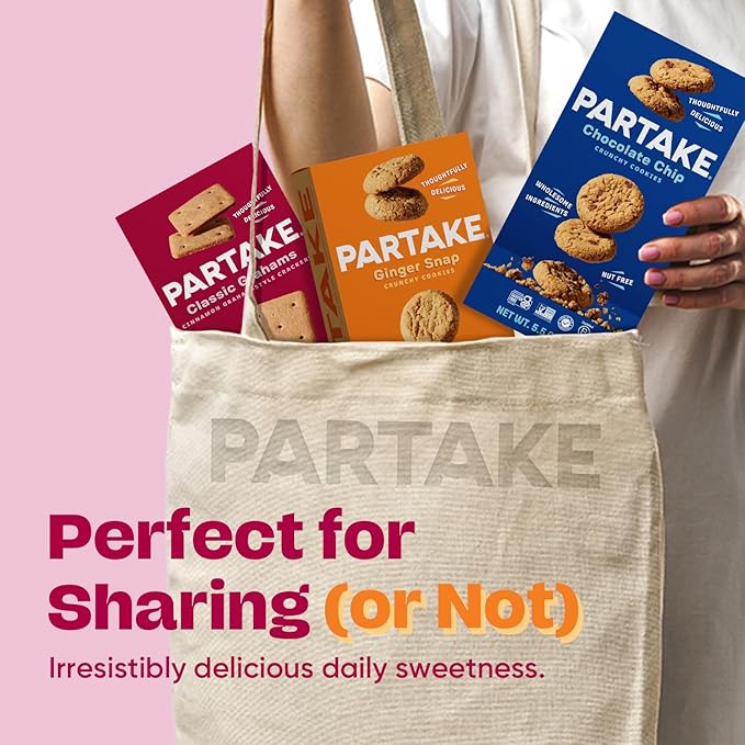 Gluten Free Partake Crunchy Cookies Variety Pack (Chocolate Chip, Ginger Snap, Graham Cracker) - Vegan - Free From the Top 9 Allergens Including Dairy, Wheat, Soy, Eggs, & Peanuts - Non GMO - Safe School & Office Snack (4 Pack, 5.5oz Boxes)