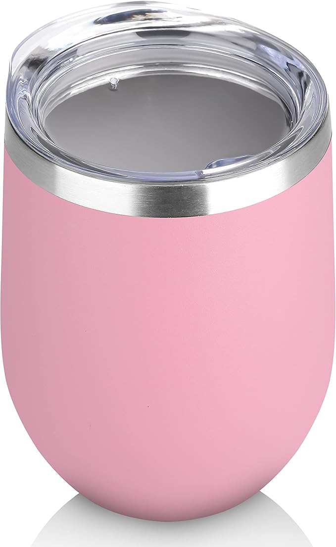 DOMICARE Stainless Steel Wine Tumbler Bulk with Lid, Personalized Insulated Tumblers Set, 12oz Travel Coffee Cups Pack of 1, Pink