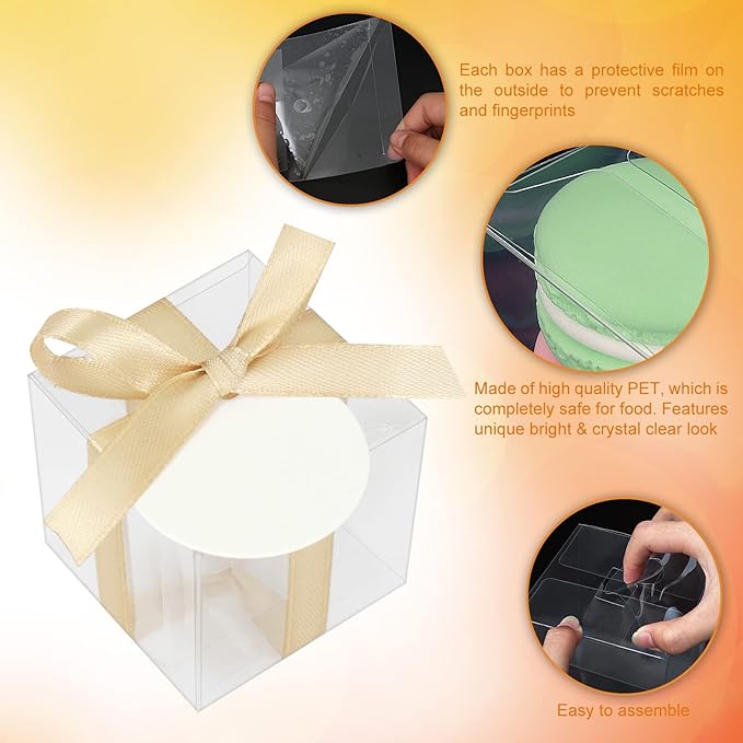 COTOPHER 35 Pcs Clear Boxes for Favors, 4x4x4 Inches Clear Gift Boxes PET Material Cupcake Box Plastic Small Gift Box with Lids, Party Favor Box for Wedding Favors Baby Shower