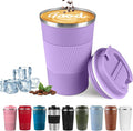 YINBAOGE Insulated Travel Coffee Mug Spill Proof Leak Proof Pobtable To Go Camping Stainless Steel Coffee Tumbler Reusable Coffee Cups with Lids Thermos for Hot and Cold Drink (Purple, 17 OZ)