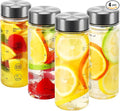 4 Pack Juice Bottles with Caps - Wide Mouth Resuable Clear Plastic Water Bottles for Juicing,Smoothie,Protein, Beverage,Storage Containers,BPA Free,Leakproof Stainless Steel Lid(12 Ounces)