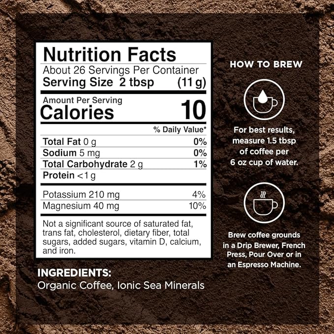 VitaCup Mineral Coffee with Trace Minerals, Hydrate, Replenish & Restore w/All Natural Sea Minerals, Electrolytes, Organic Coffee, Single Origin, Medium Dark Roast, Ground Coffee, 3 Bags 10oz Each