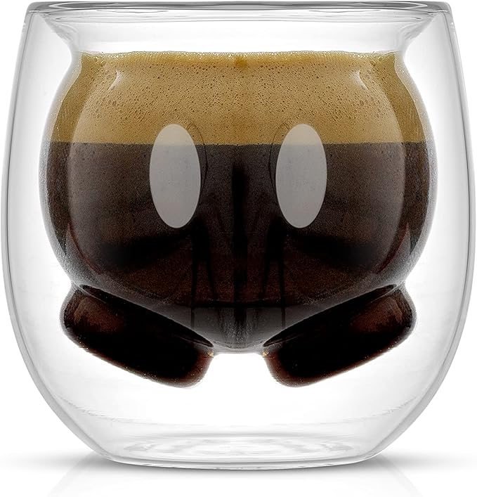 JoyJolt Mickey Pants and Minnie Skirt 3D 2oz Espresso Cups. Double Walled Espresso Glasses (2pc) Small Double Wall Glass Coffee Cups. Demitasse Cups, Espresso Measuring Cup or Liqueur Shot Glasses