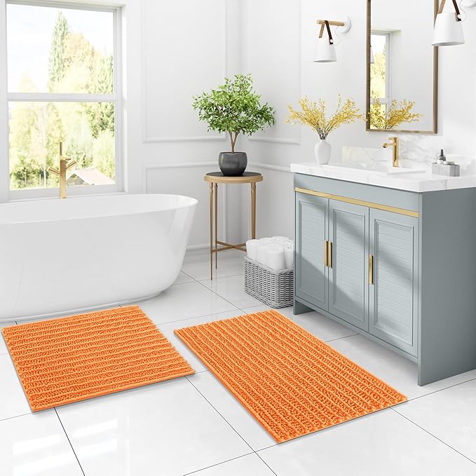 Arotive Luxury Chenille Bathroom Rug Mat, Extra Soft Thick Absorbent Shaggy Bath Rugs, Non-Slip Machine Wash Dry, Plush Bath Mats for Bathroom, Shower and Tub, 30x17, Orange