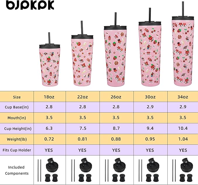 BJPKPK 34oz Stainless Steel Insulated Tumbler With lid And Straw Travel Coffee Thermal Tumblers Cup For Women And Men,Passionate Pink
