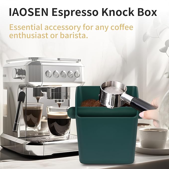 Large Square Knock Box Shock-absorbent Knock Box Espresso with Removable Knock Bar and Non-Slip Base Espresso Accessories for Home/Office (Large Green Knock Box)