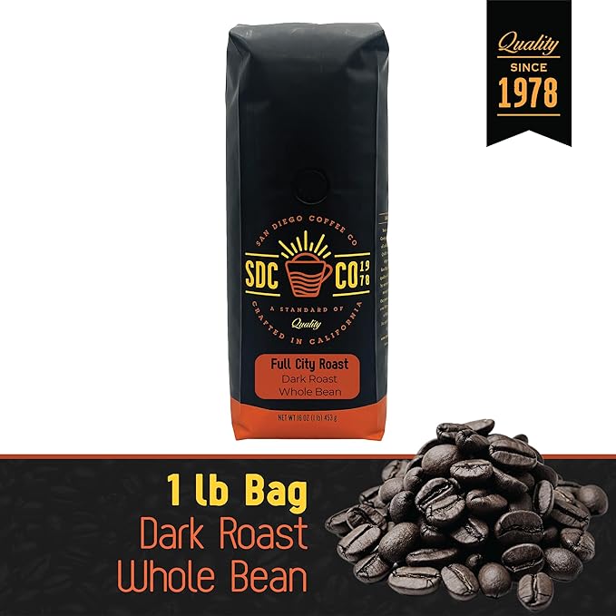 San Diego Coffee Full City Roast, Dark Roast, Whole Bean Coffee, 16-Ounce Bag Café en grano tostado