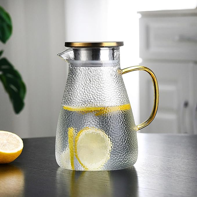 Xrrxy 2L/68oz Water Pitcher Glass Pitcher with Lid and Handle, Heat/Cold Resistant Borosilicate Glass Water Carafe for Coffee, Lemonade, Iced Tea,Beverage, Water Glass Jug