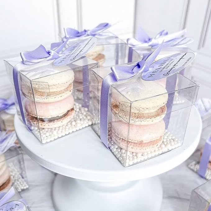 50Pack Clear Macaron Boxes - Modern, Transparent, 2"x2"x2" - Perfect for Christmas, Valentine's, Mother's Day & More