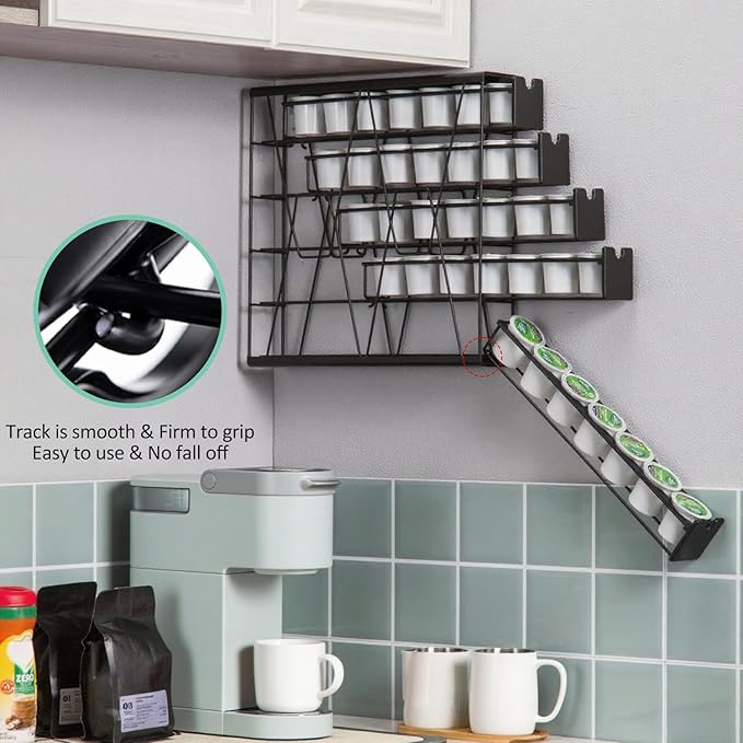 FlagShip 5-Tier Corner Coffee Pod Organizer for K Cup - 35 Capsules Metal Storage, Space-Saving Kitchen Countertop Rack Wall Mountable