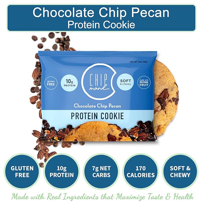 ChipMonk Baking, Variety Pack High Protein Cookies - Low Carb Diet Friendly Gym Snacks, Meal Replacement Cookie, Gluten-Free, Healthy Low Sugar Sweet Snack - Balanced Nutrition Baked Desserts for Energy